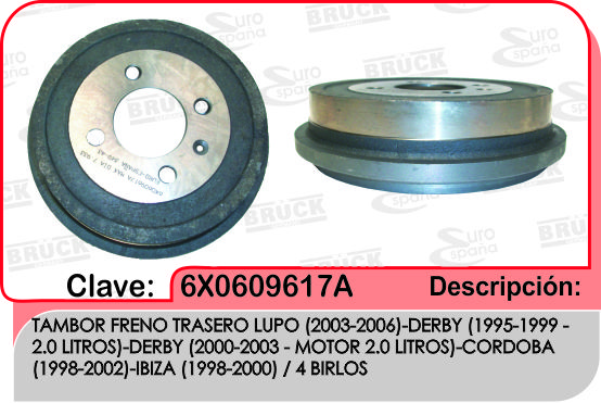 TAMBOR TRASERO VW LUPO POLO DERBY CORDOBA IBIZA