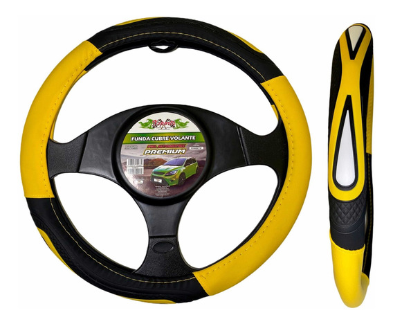 CUBRE VOLANTE DEPORTIVO AMARRAR NEGRO/AMARILLO