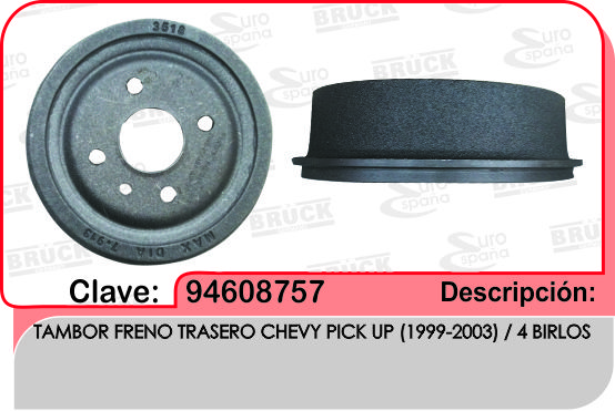 TAMBOR TRASERO CV CHEVY PICK 99-03 CAMIONETA