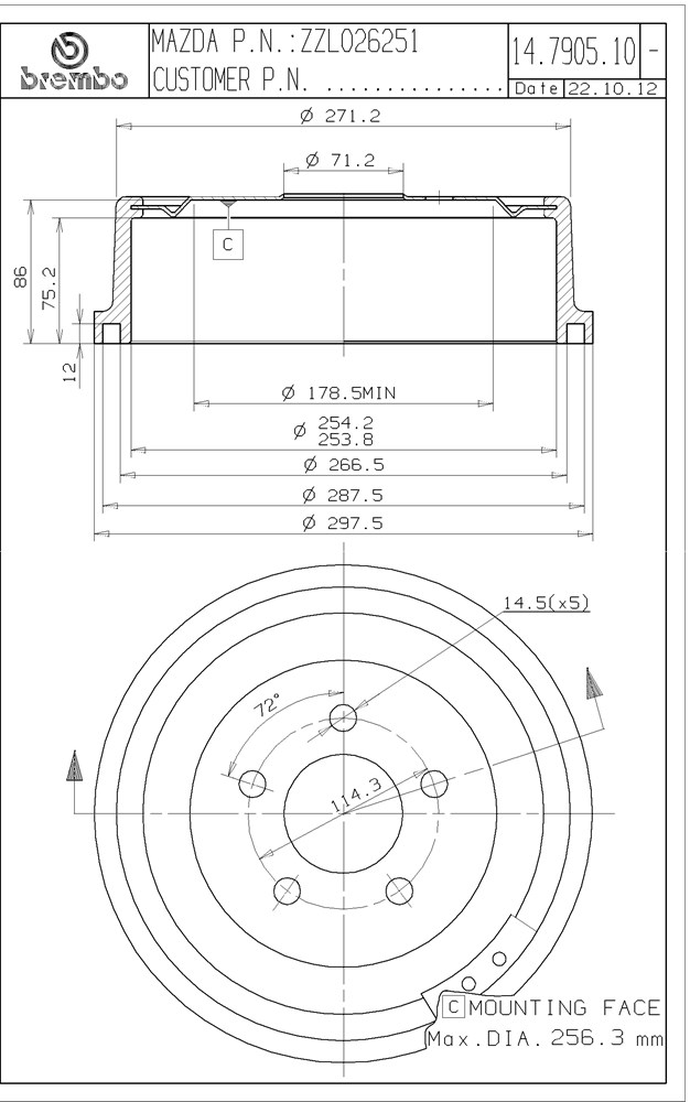 TAMBOR TRASERO FD RANGER 98-02