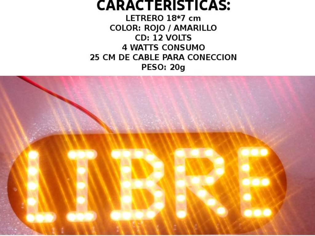 LETRERO PARA TAXI LED LIBRE AMARIILLA