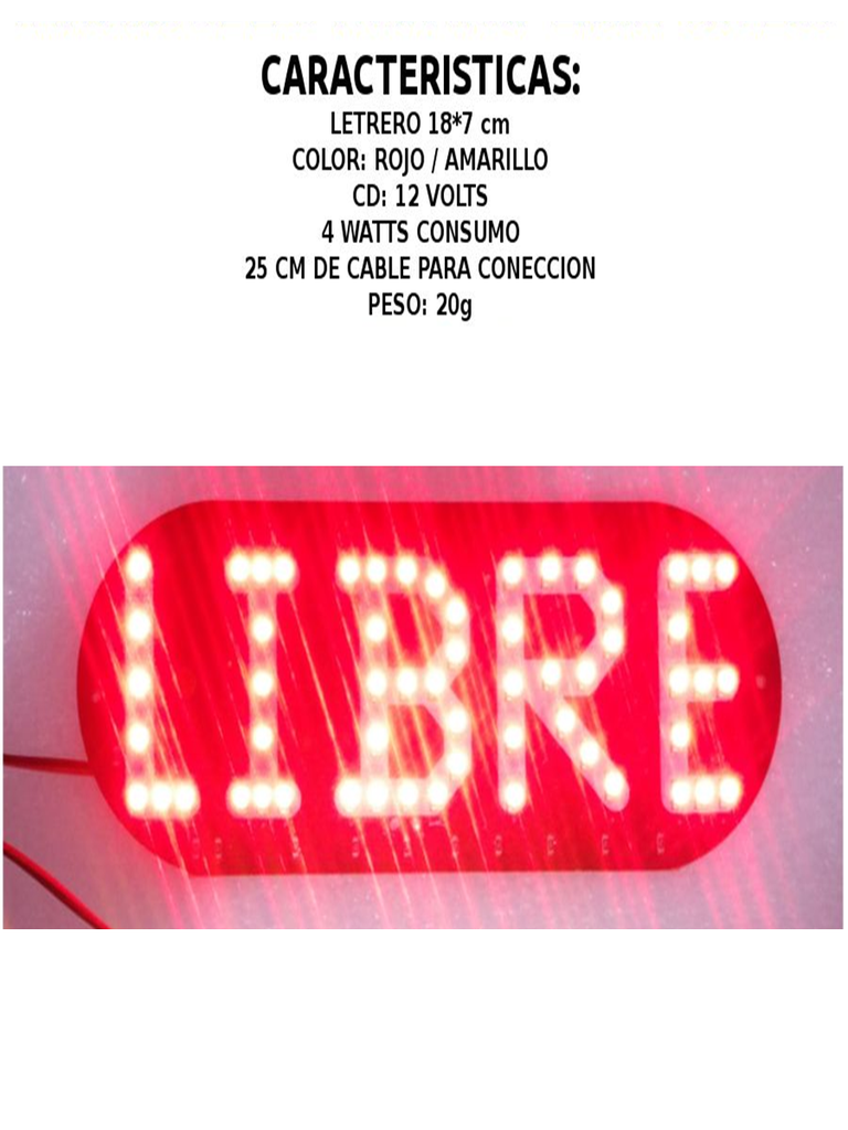 LETRERO PARA TAXI LED LIBRE ROJA