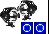 FARO LED C/LUPA 10W C/ARO LED AZUL Y PROTECCION  METALICA BASE PARA TUBO 12V JUEGO