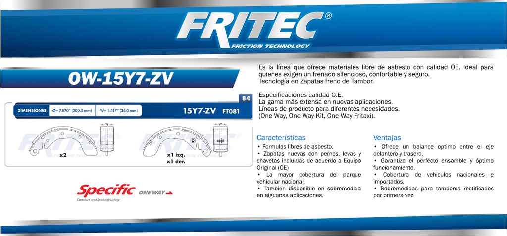 BALATA TRASERO CV SONIC CRUZE FT081