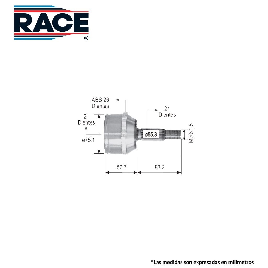 ESPIGA LADO RUEDA NS PLATINA C/ABS CV-251-SYD