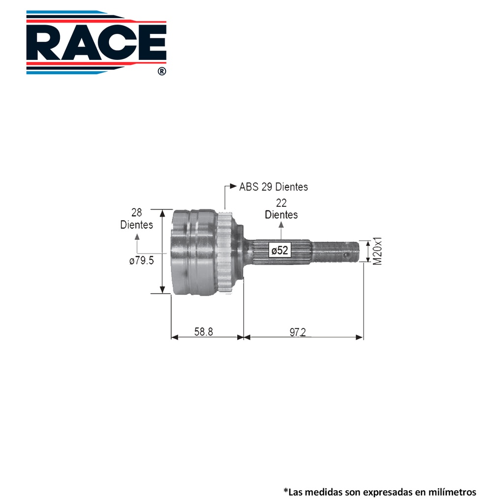 ESPIGA LADO RUEDA CV CORSA CHEVY 1.4 C/ABS 01-06