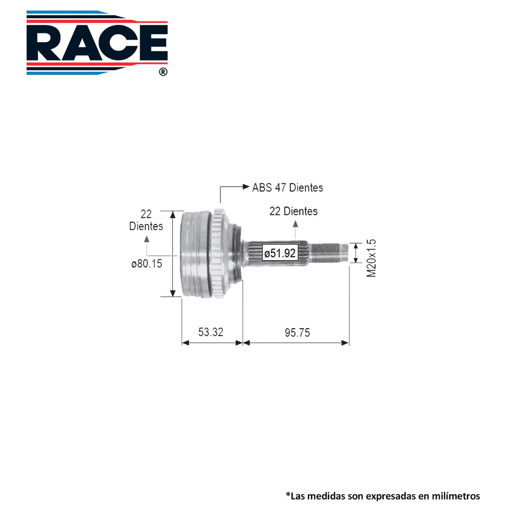 ESPIGA LADO RUEDA CV AVEO 19278731-ACD CV-456-SYD