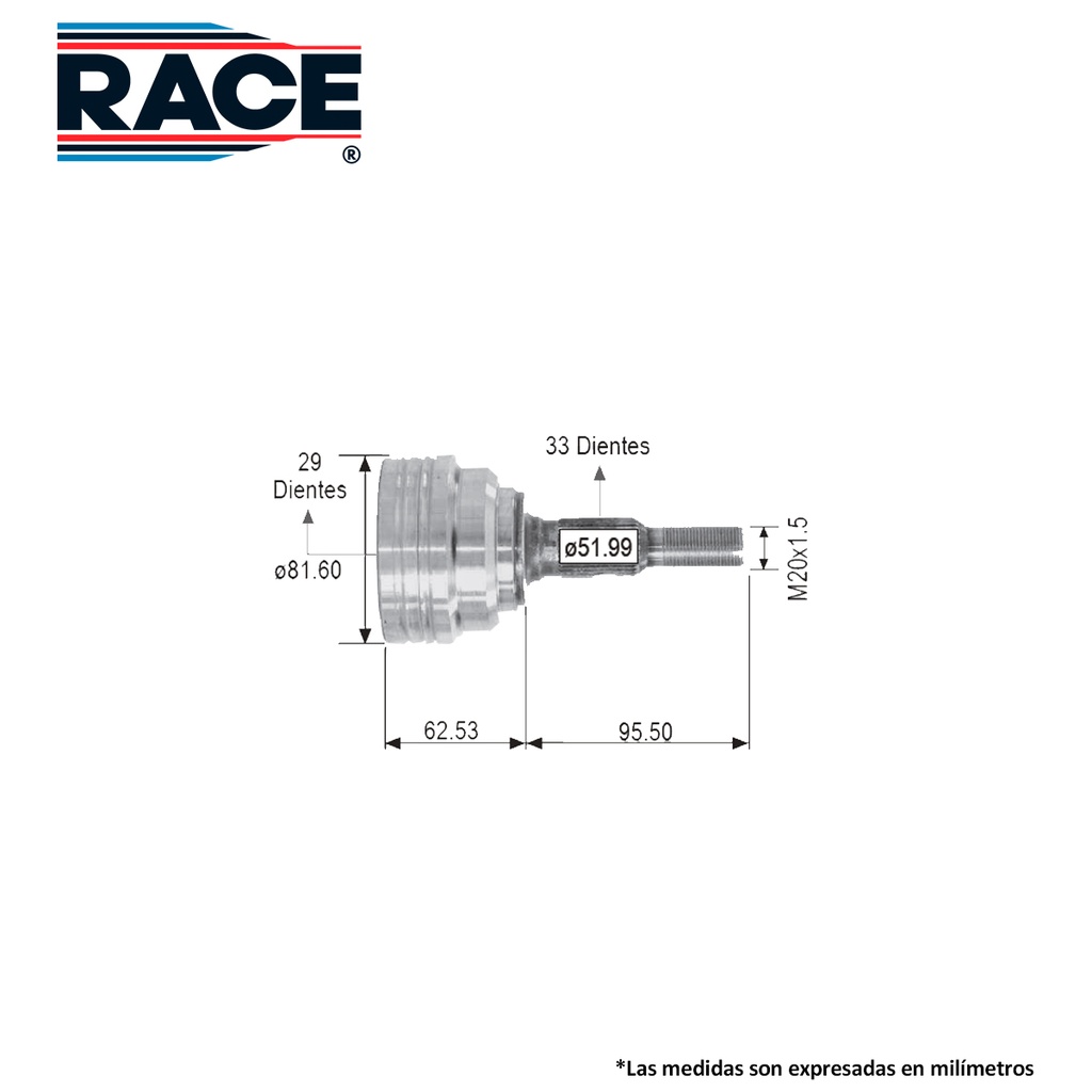 ESPIGA LADO RUEDA CV OPTRA CV-334-SYD
