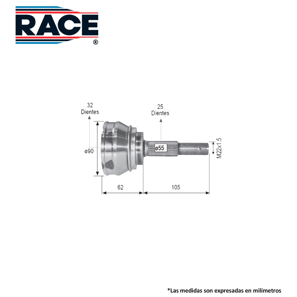 ESPIGA LADO RUEDA NS SENTRA 32 DIENTES CV-240-SYD