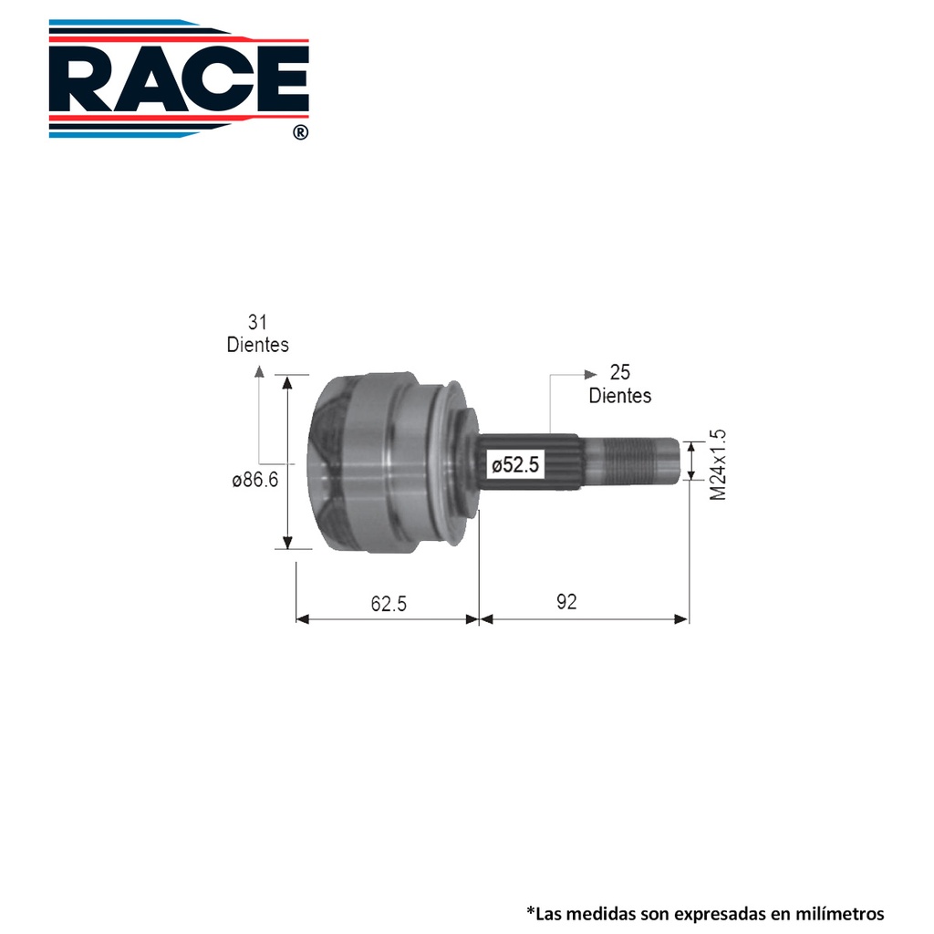 ESPIGA LADO RUEDA CV SONIC CV-537-SYD