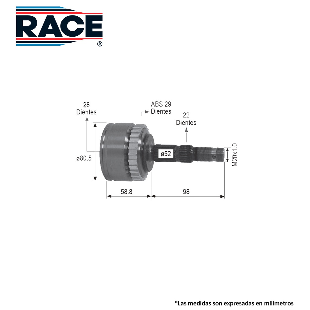 ESPIGA LADO RUEDA CV CHEVY C/ABS