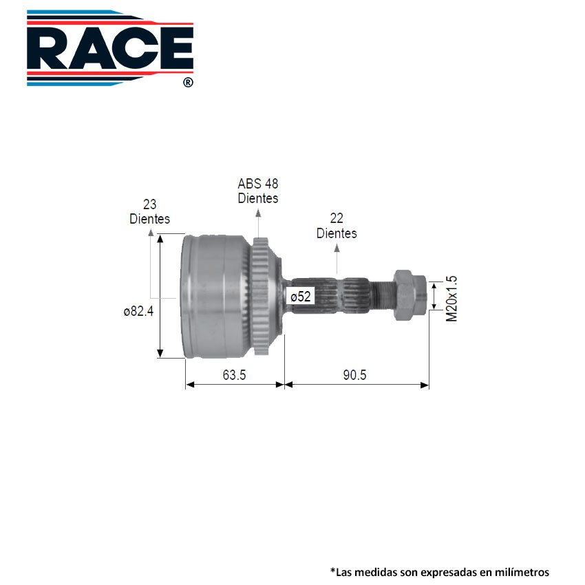 ESPIGA LADO RUEDA CV TORNADO 11-16 CV-532-SYD