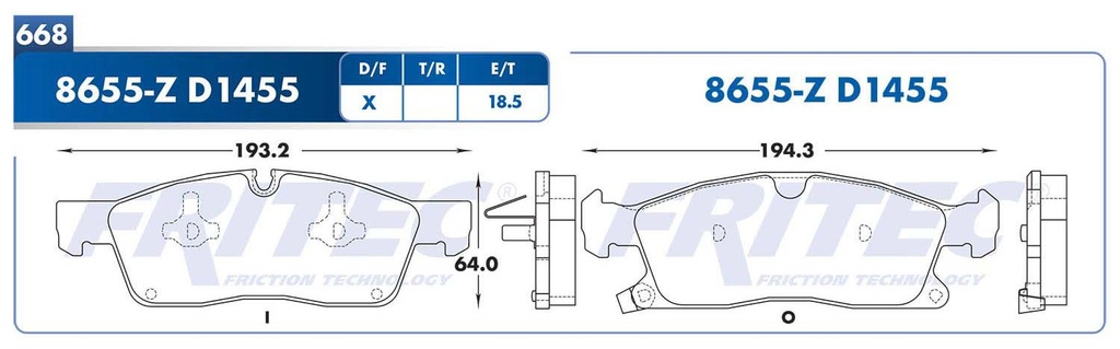 BALATA DELANTERO DG GRAND CHEROKEE 8V 4.7 2011-2012 FRITEC
