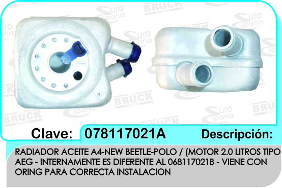 RADIADOR ACEITE VW A4 BEETLE POLO