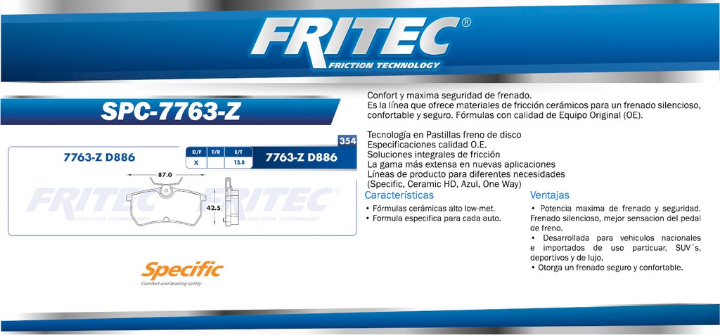BALATA TRASERA, ZX3, SVT FORD FOCUS 4L 2.0 2002-2005 FRITEC