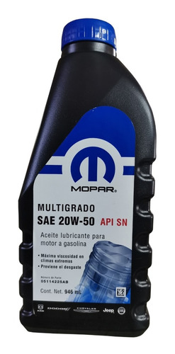 ACEITE MOTOR GASOLINA MULTIGRADO 20W50 1LTS