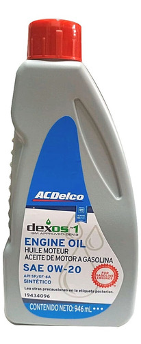 ACEITE MOTOR GASOLINA SINTETICO 0W20 1LTS
