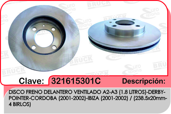 DISCO DELANTERO VW A2 A3 1.8 DERBY POINTER VENTILADO