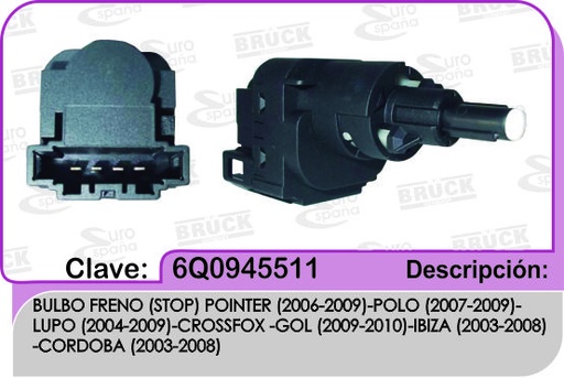 [6Q0-945-511-BRUCK] BULBO FRENO STOP VW POINTER  GOL POLO CROSSFOX